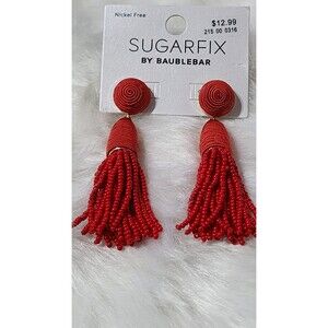 NEW Baublebar Sugarfix Fushia Red Beaded Tassle Earrings